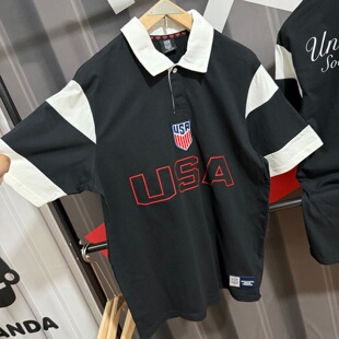 次品 USA足协刺绣纯棉宽松翻领衫短袖全棉透气舒适美式休闲POLO衫