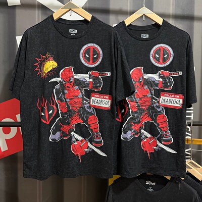 北美单 夏季男子水洗做旧印花美式休闲宽松短袖 DEADPOOL死侍T恤