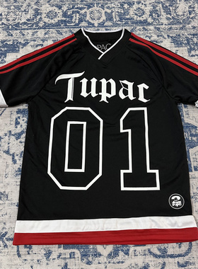 次品处理美式嘻哈说唱Tupac Shakur潮流V领短袖2PAC宽松速干T恤男
