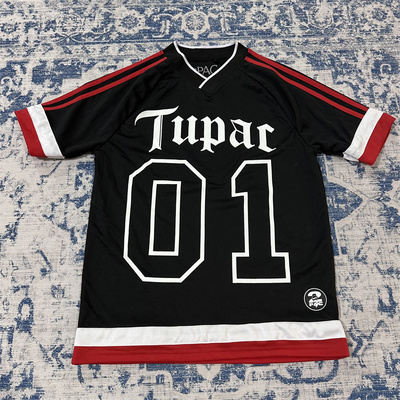次品处理美式嘻哈说唱Tupac Shakur潮流V领短袖2PAC宽松速干T恤男