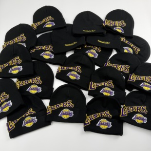 米切尔洛杉矶湖人LAKERS毛线帽子男女户外运动保暖针织帽护耳冷帽