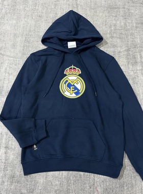 皇马FCM足球秋冬加绒厚实外套美式休闲上衣球迷连帽卫衣男装宽松