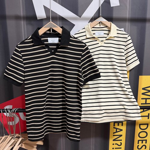 次品处理 美式休闲primark超舒服POLO衫翻领V领条纹短袖男士T恤