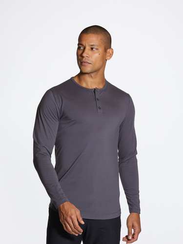 长袖男子美式亨利领健身弹力