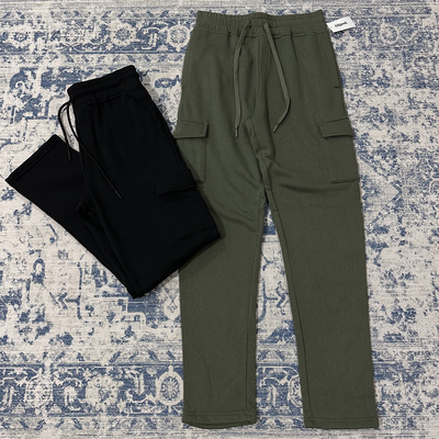 大码裤子男秋冬直筒休闲长裤美式宽松运动裤男加绒多口袋工装卫裤