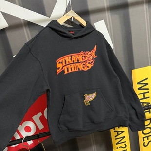 次品处理 怪奇物语地狱火美式休闲连帽卫衣潮流宽松秋冬薄绒上衣