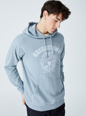 次品处理秋冬加绒卫衣美式乔治城UCLA宽松字母复古龟裂印卫衣套头