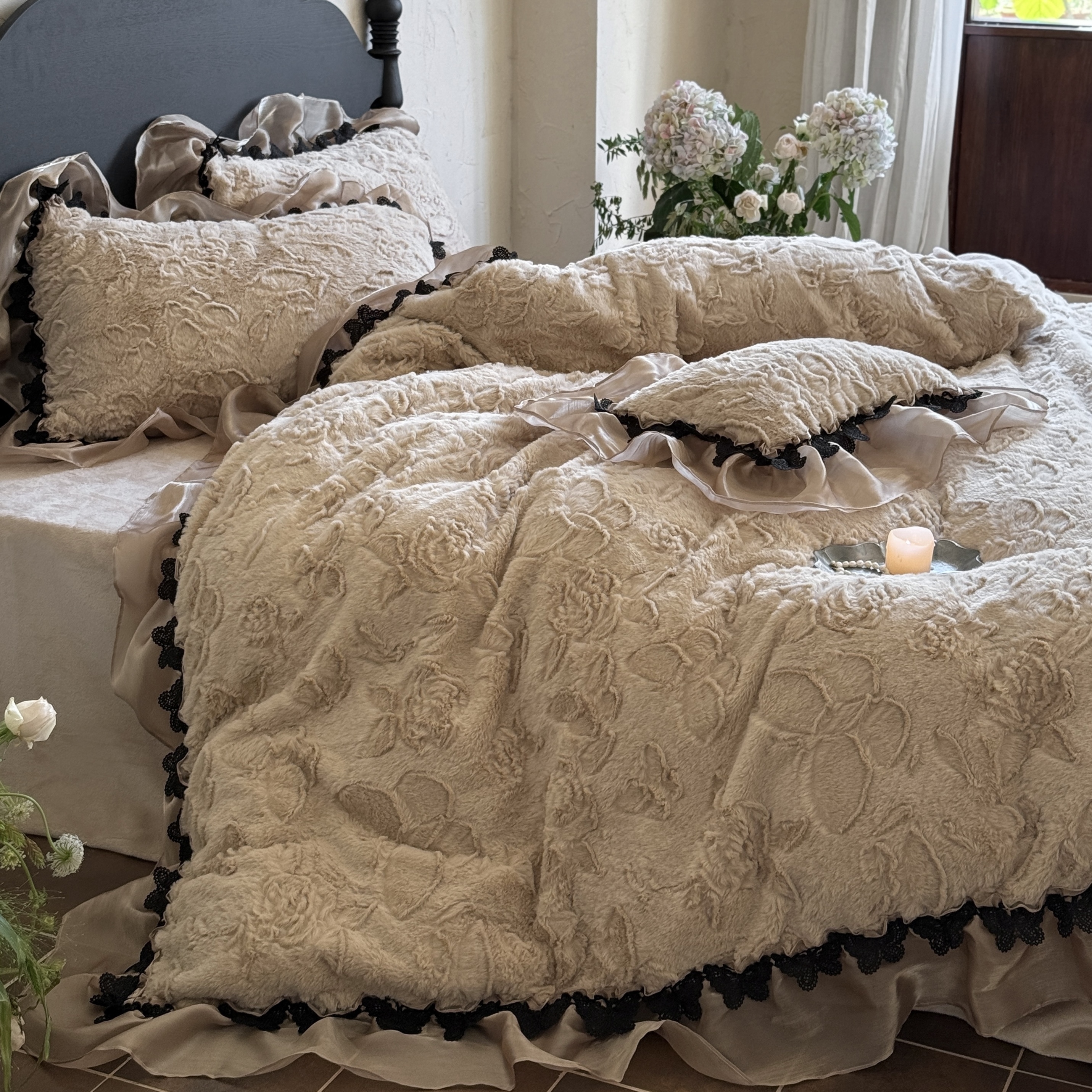 法式复古高级感冬季牛奶绒四件套