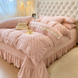 高档牛奶绒四件套冬季加厚法兰珊瑚绒夹棉床盖款床单被套床上用品