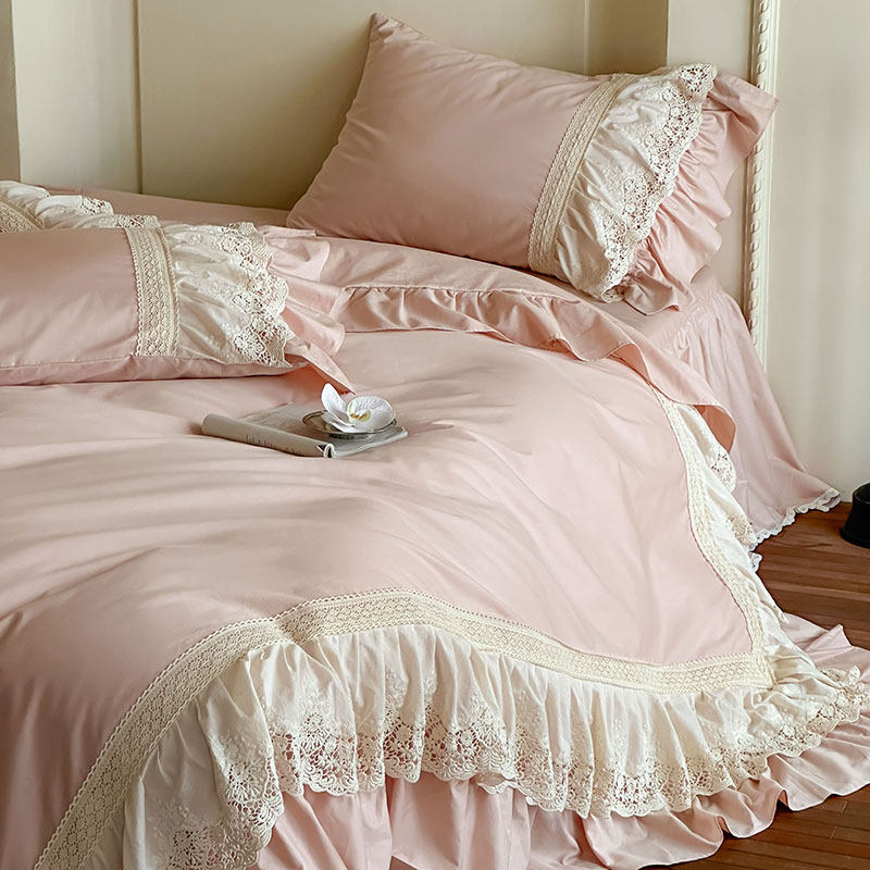 法式浪漫少女心全棉床裙款四件套镂空蕾丝花边被套纯棉公主风床品,床上用品,床品套件/四件套/多件套,淘宝优惠券,粉丝福利购,淘宝优惠卷
