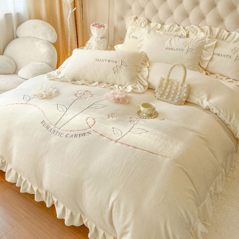 法式花卉刺绣被套双面少女心床品