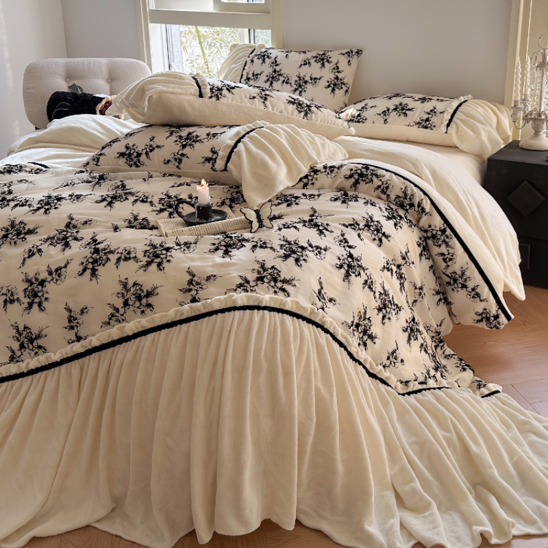 法式复古风牛奶绒床上四件套加厚