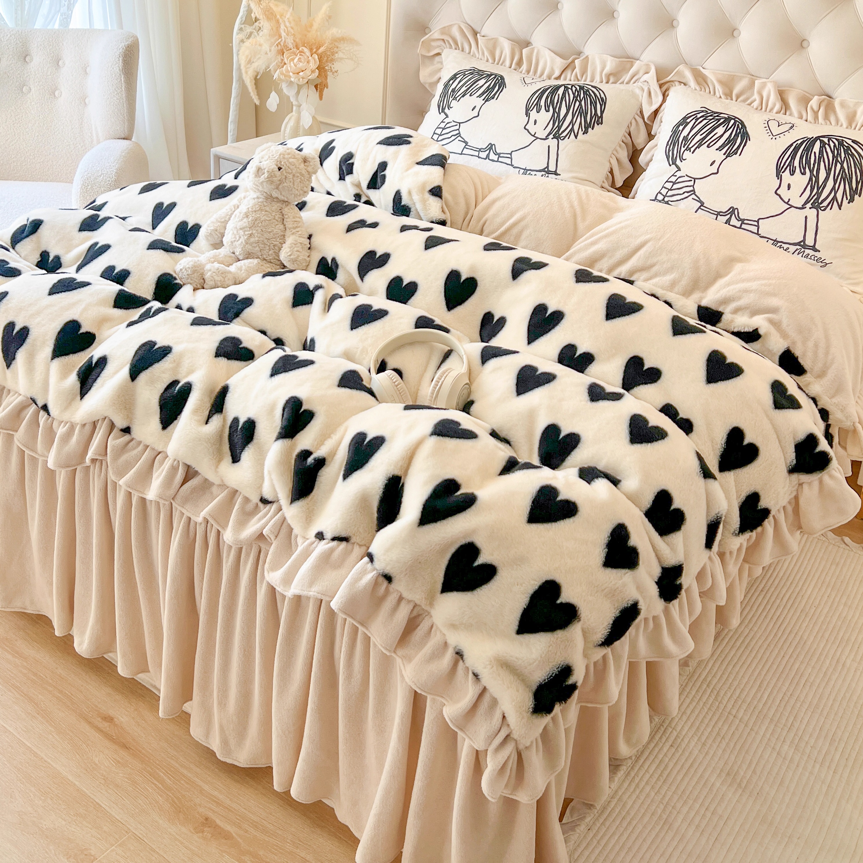 冬季少女心加厚牛奶绒床上四件套