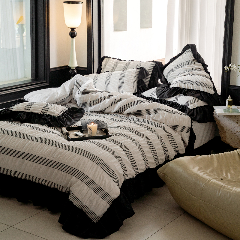 浪漫荷叶花边被套纯棉1.8米床品