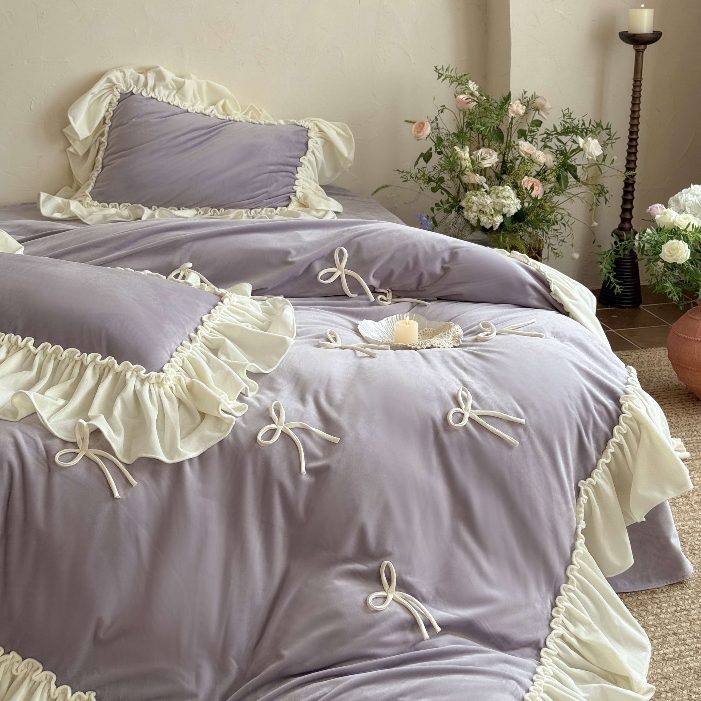 法式浪漫蝴蝶结加厚牛奶绒四件套