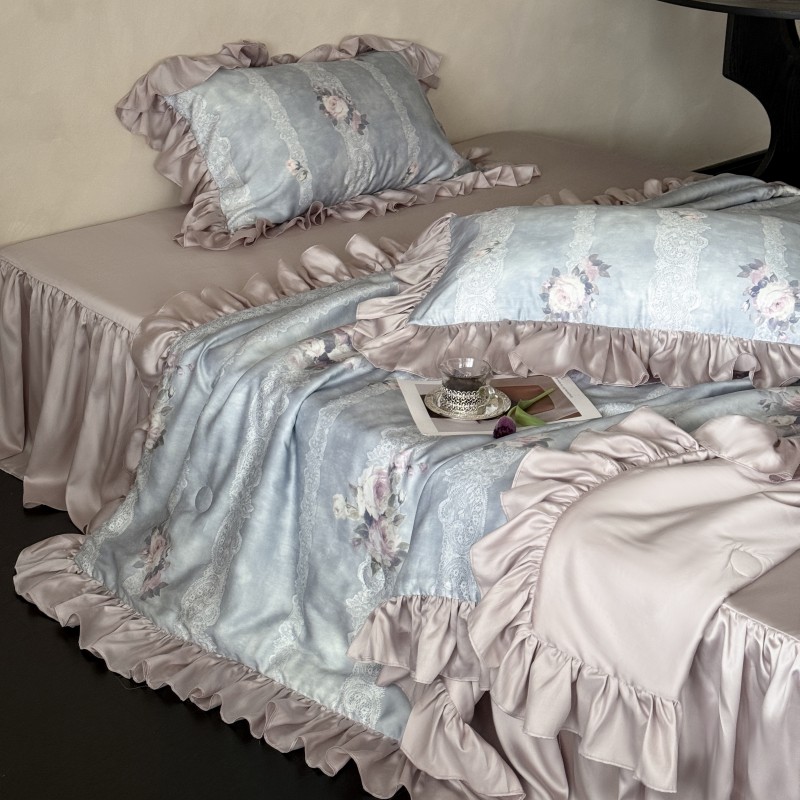 法式复古可机洗兰精天丝床裙四件套夏被冰丝绗缝夏季空调被子床品