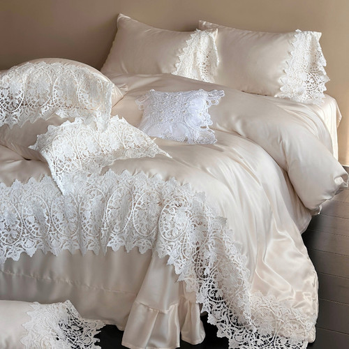 法式复古蕾丝边被套丝滑裸睡床单
