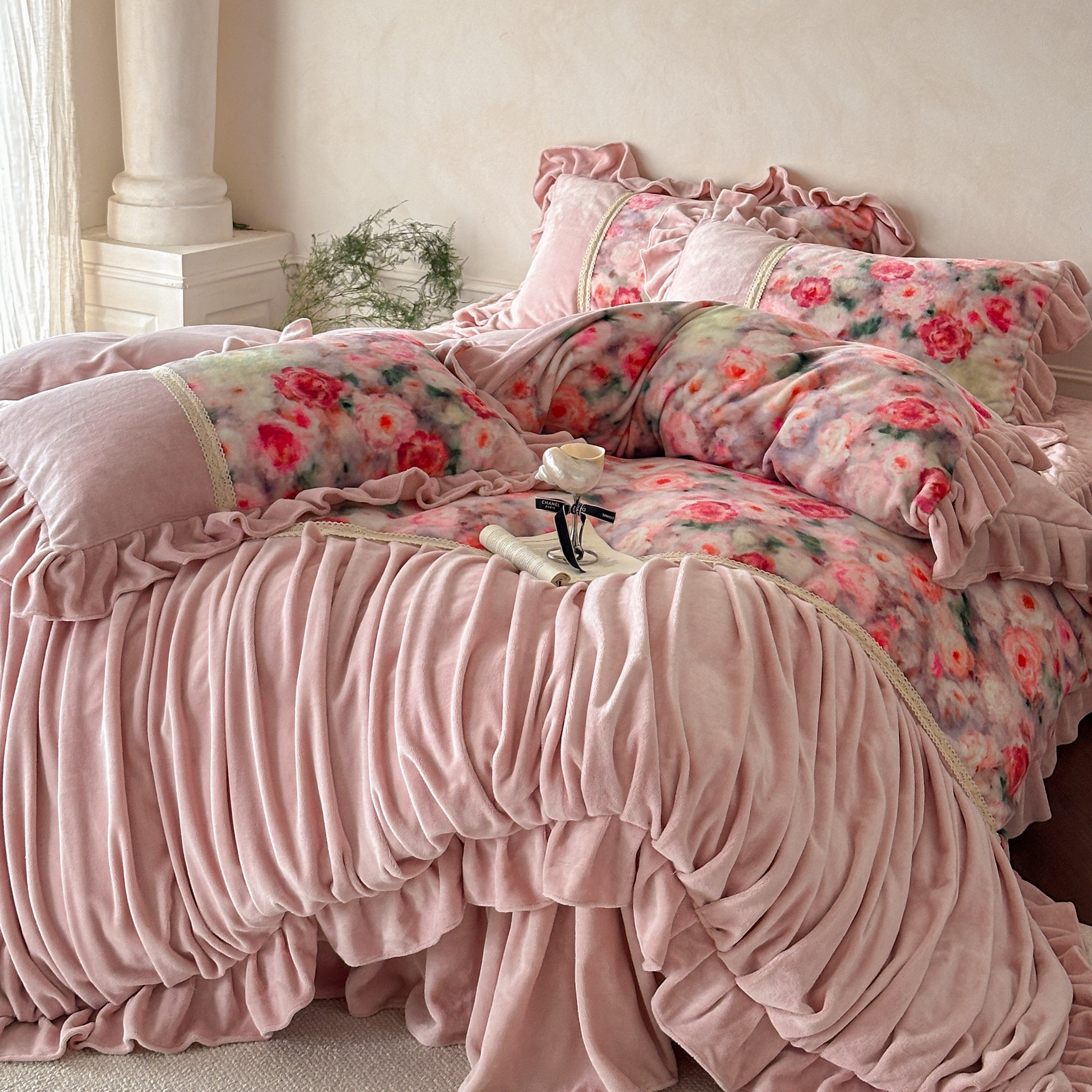 冬季浪漫花卉加厚牛奶绒四件套