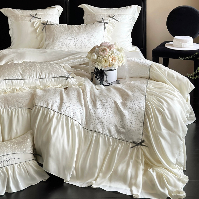 凉感丝滑花边被套裸睡高级感床品