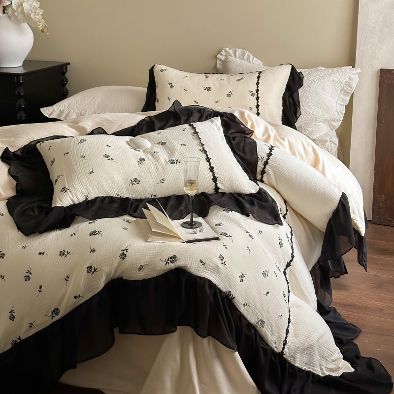 法式复古风皱皱双层纱四件套