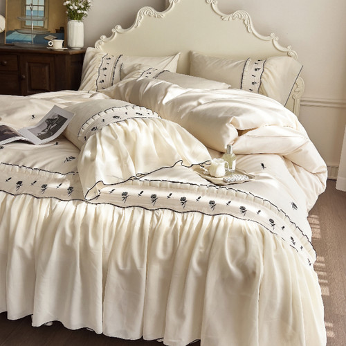 四件套高级纯棉床单奶油公主风