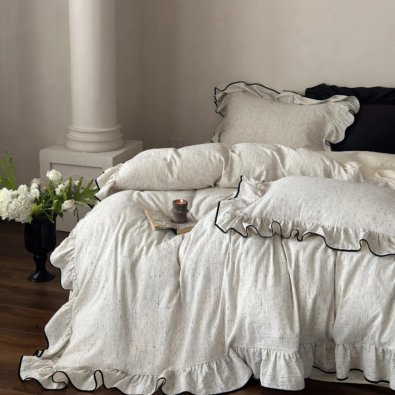 黑色花边纯棉被套复古高级床品