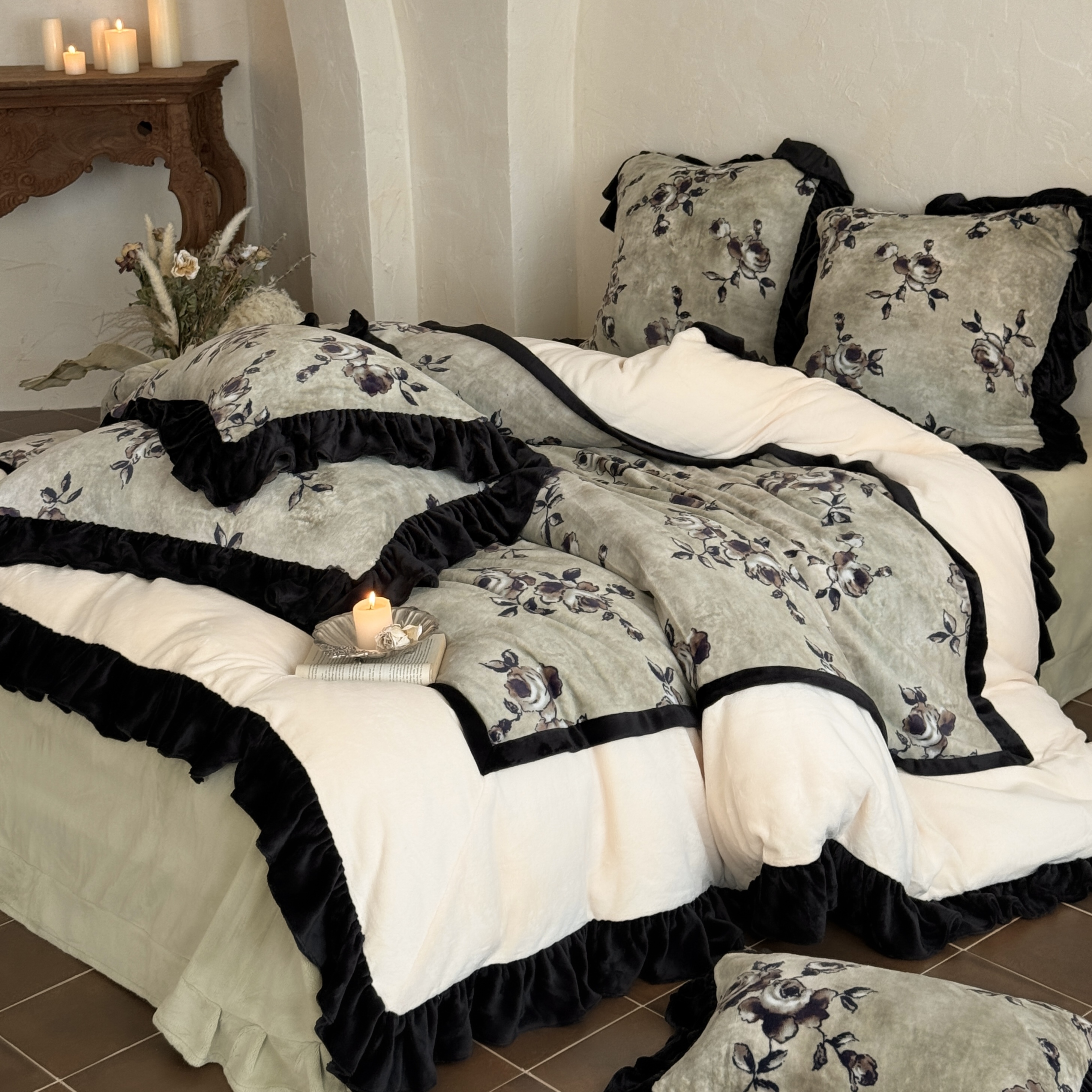 法式复古花卉加厚牛奶绒四件套