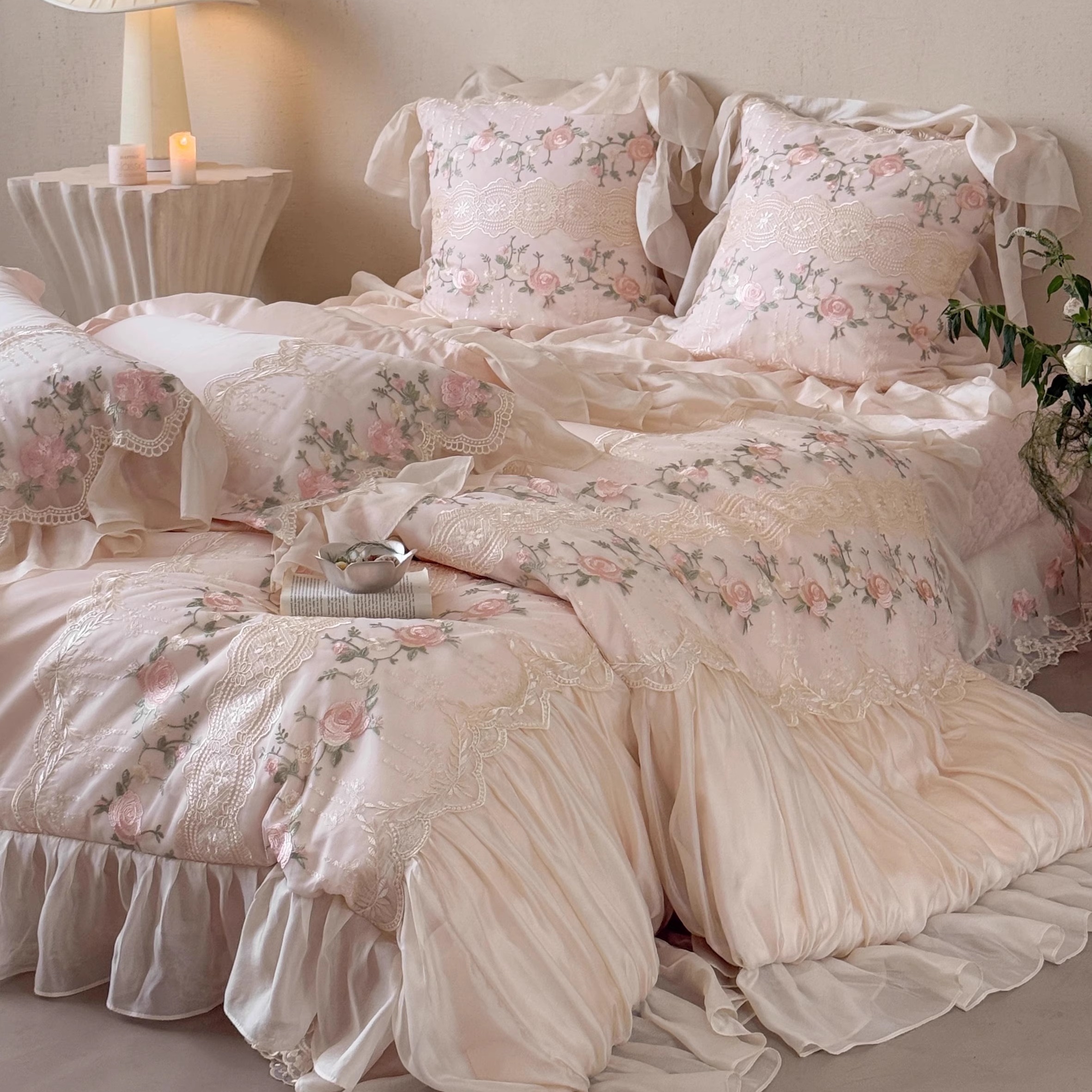 法式重工刺绣蕾丝全棉纯棉四件套