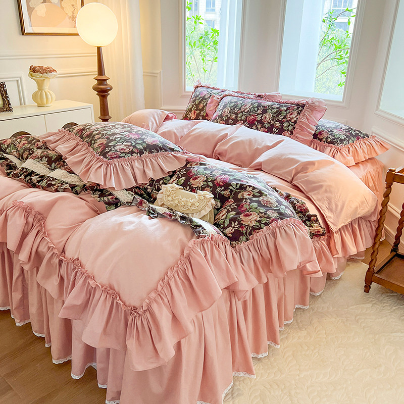 复古玫瑰全棉床裙款四件套纯棉