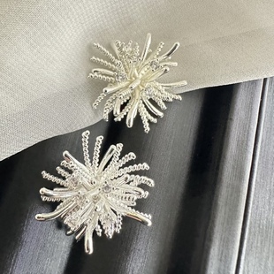 2025新款 大气设计感镶嵌天然烟花耳环女高级感银针耳饰铜镀金 时尚