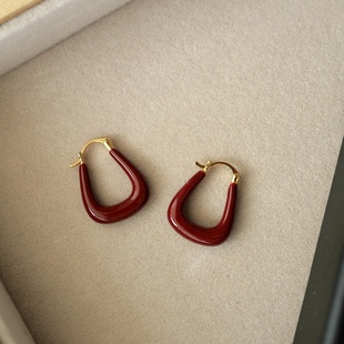 复古港风显白安可拉红耳扣2026新款 耳环秋冬轻奢小众气质耳饰女