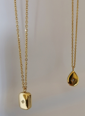 钛钢不掉色八芒星简约水滴锁骨链