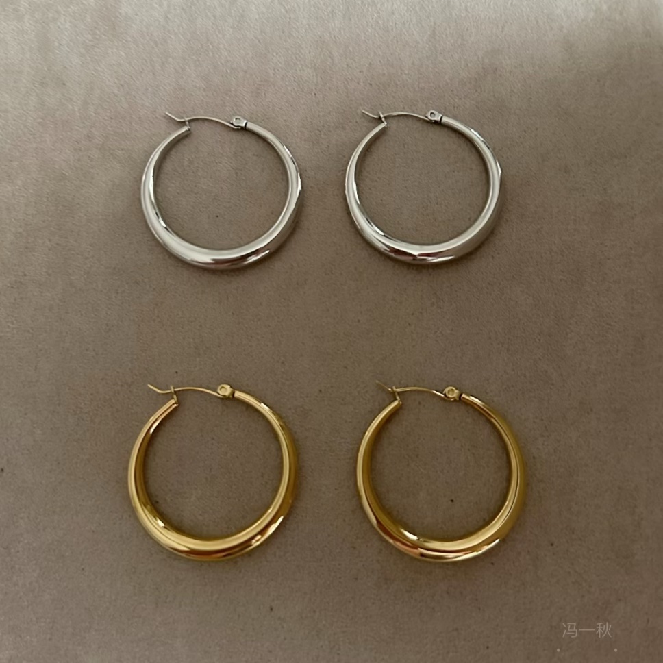 欧美圆圈耳饰小众钛钢百搭女
