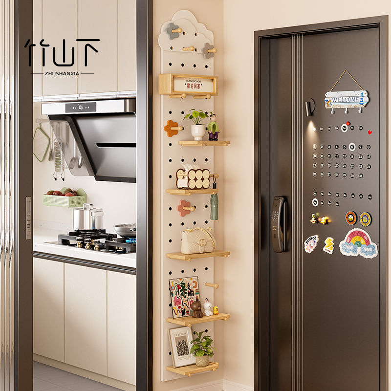 实木洞洞板置物架门后窄架夹缝30cm宽入户玄关墙上进门收纳造型墙