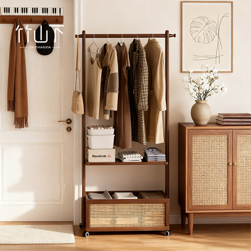 中古风落地式挂衣架移动衣帽架