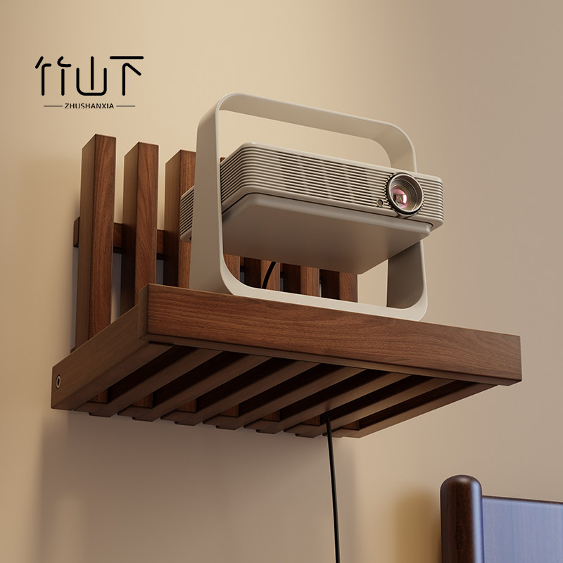 创意投影仪壁挂支架实木可折叠墙上置物架家用卧室悬空床头柜收纳