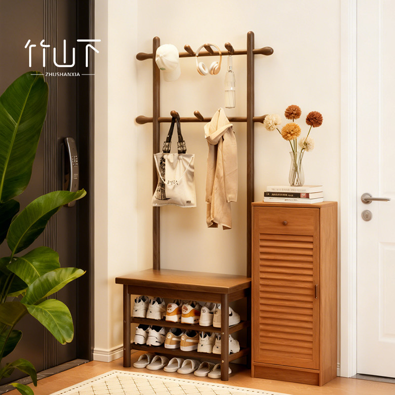 实木多功能衣帽架入户门口鞋架