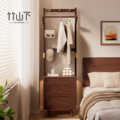实木床头柜衣帽架一体家用卧室不占空间落地挂衣架储物收纳置物架