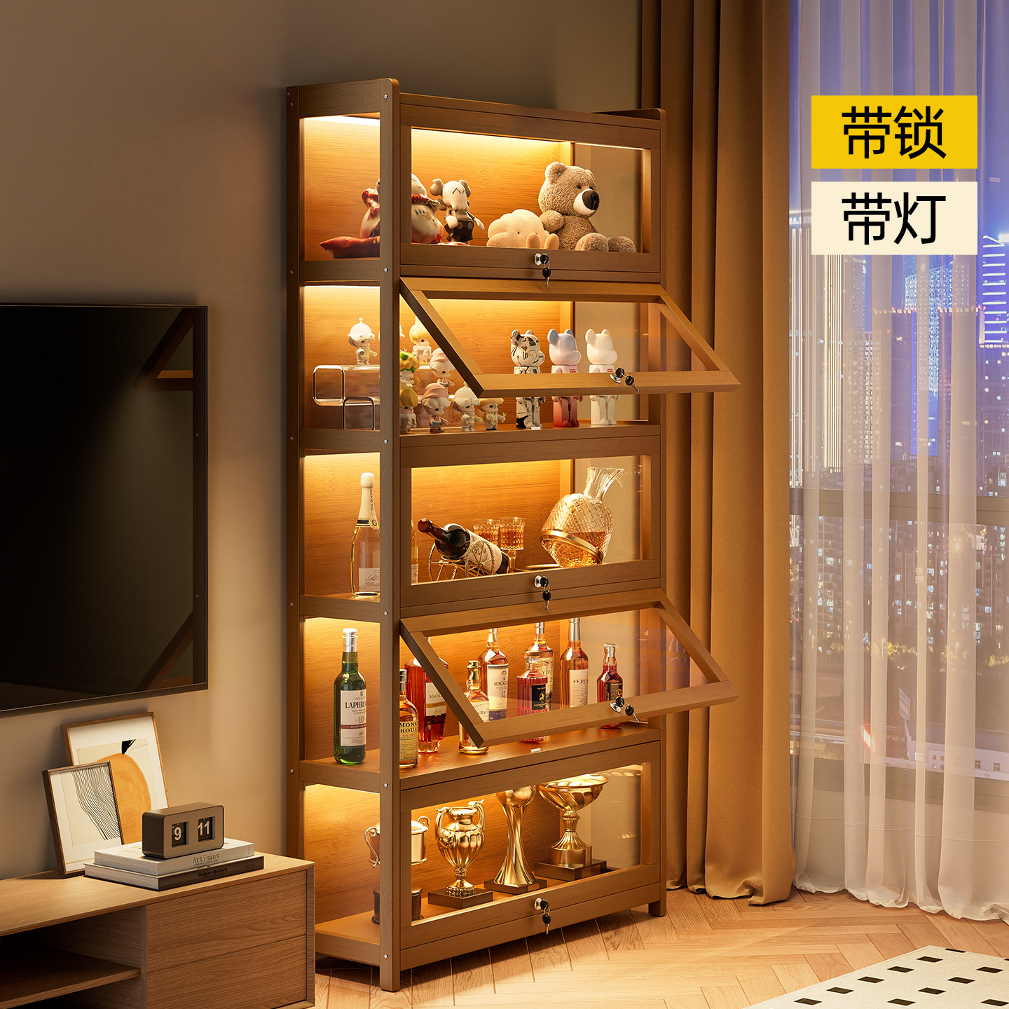 带灯带锁展示柜模型柜亚克力手办图片