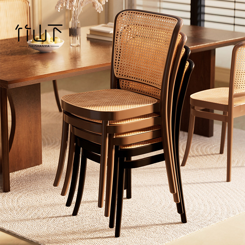 藤编椅子中古风餐椅家用塑料茶椅轻奢高级感客厅可叠放靠背椅子,住宅家具,餐椅,淘宝优惠券,粉丝福利购,淘宝优惠卷