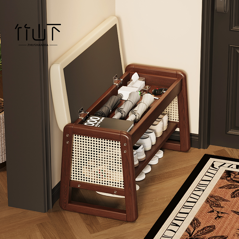 换鞋凳门口家用实木进门可坐鞋柜入户中古可收纳玄关穿鞋凳进门凳