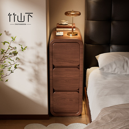 极窄床头柜小型实木中古风家用卧室简易床侧边迷你超窄夹缝收纳柜