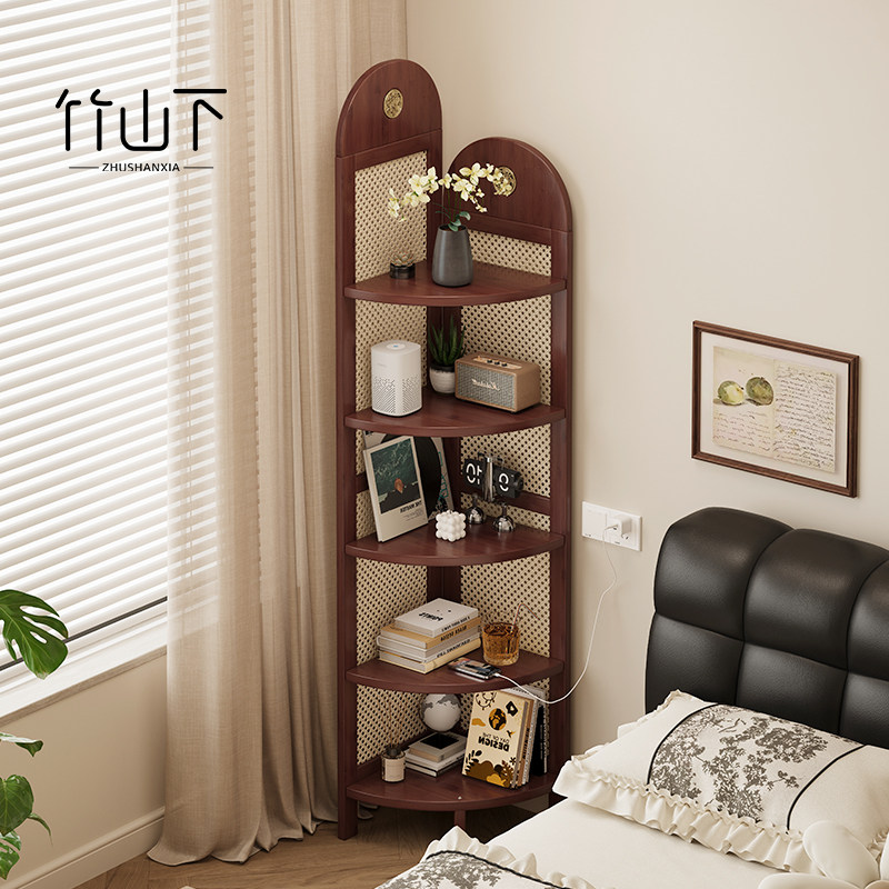 中古藤编转角置物架角落复古转角柜子墙角三角收纳柜床头置物架,住宅家具,搁板/置物架/家用陈列架,淘宝优惠券,粉丝福利购,淘宝优惠卷