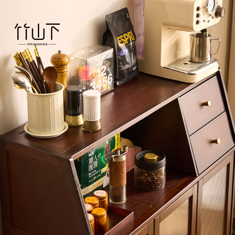 全实木餐边柜靠墙一体储物柜茶水柜家用厨房橱柜酒柜客厅小置物柜