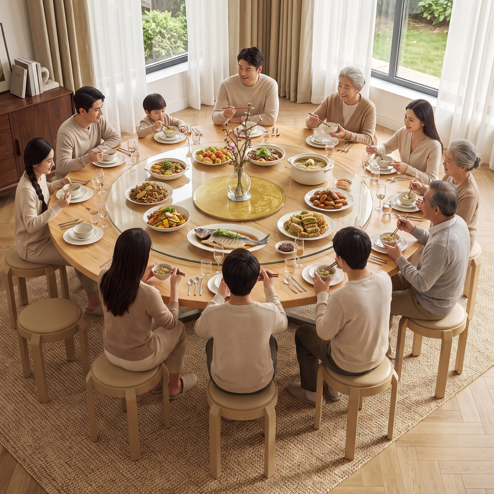 折叠圆桌10人餐桌家用圆形饭桌大餐桌15人带转盘实木餐桌2026新款