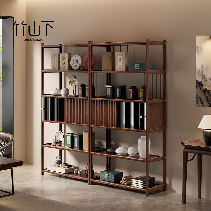中式博古架多宝阁客厅摆件书房茶叶架子家具实木展示柜茶柜置物架