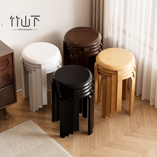 凳子圆凳可叠放家用方凳矮凳板凳木头备用板凳客厅高凳简约餐桌凳