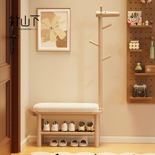 实木小鹿换鞋凳挂衣架一体入户门口坐凳玄关可坐穿鞋凳衣服置物架