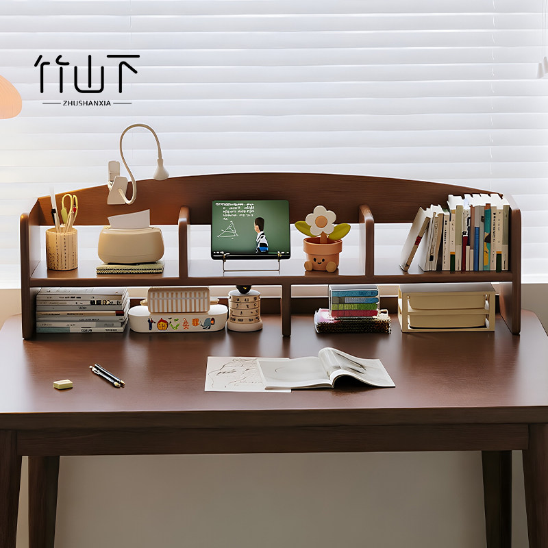 桌子置物架实木桌上书架桌面收纳架儿童绘本架书房不占空间展示架
