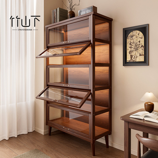 实木书柜储物柜一体书架落地置物架防尘收纳柜学生家用中古展示柜